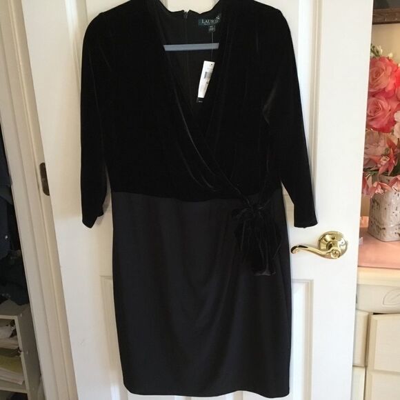 NWT Ralph Lauren Velvet Bodice Surplice Dress 16P - Picture 1 of 13
